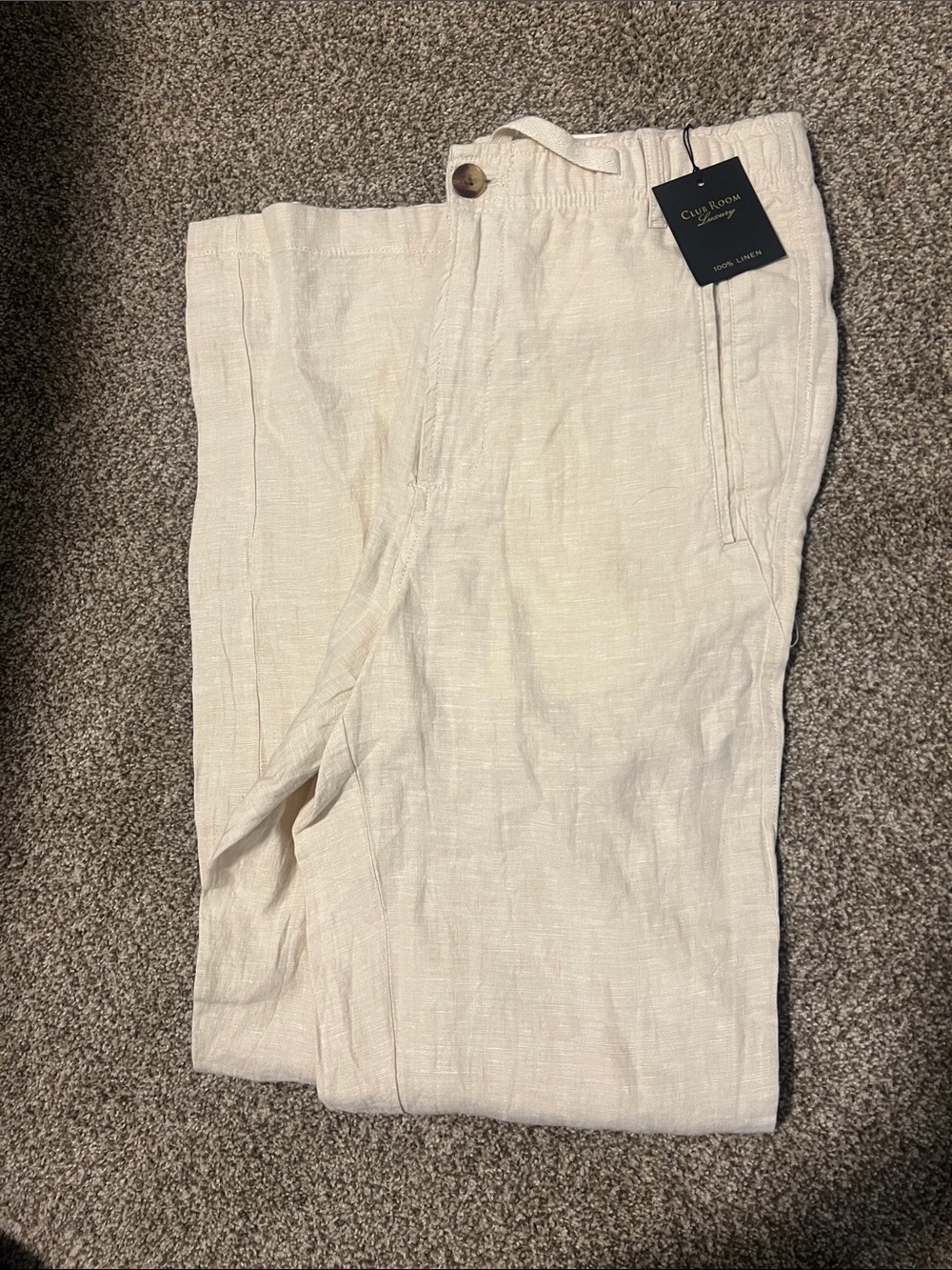 NWT Club Room Natural Khaki Cream 100% Linen Casual Mens Trousers Pants Small - Picture 3 of 7